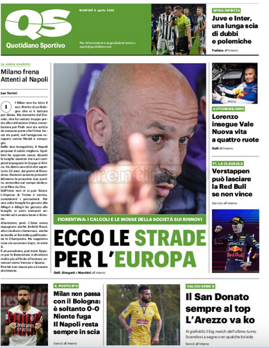 Quotidiani: la prima pagina di Qs, Stadio, Gazzetta, Corriere dello Sport, Tuttosport