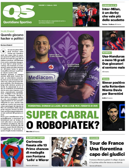 Quotidiani: la prima pagina di Qs, Stadio, Gazzetta, Corriere dello Sport, Tuttosport