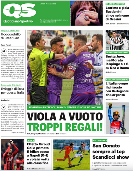 Quotidiani: la prima pagina di Qs, Stadio, Gazzetta, Corriere dello Sport, Tuttosport