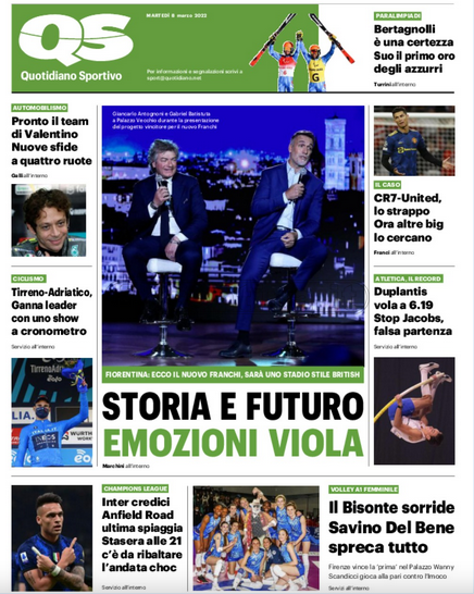 Quotidiani: la prima pagina di Qs, Stadio, Gazzetta, Corriere dello Sport, Tuttosport