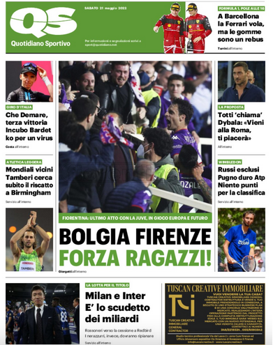 Quotidiani: la prima pagina di Qs, Stadio, Gazzetta, Corriere dello Sport, Tuttosport