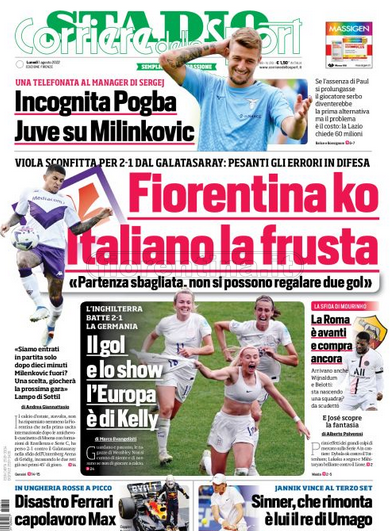 Quotidiani: la prima pagina di Qs, Stadio, Gazzetta, Corriere dello Sport, Tuttosport