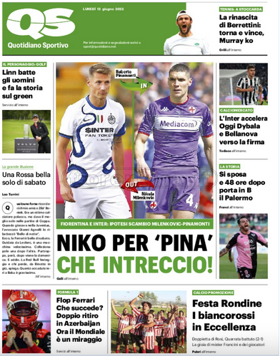 Quotidiani: la prima pagina di Qs, Stadio, Gazzetta, Corriere dello Sport, Tuttosport