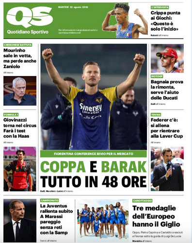 Quotidiani: la prima pagina di Qs, Stadio, Gazzetta, Corriere dello Sport, Tuttosport