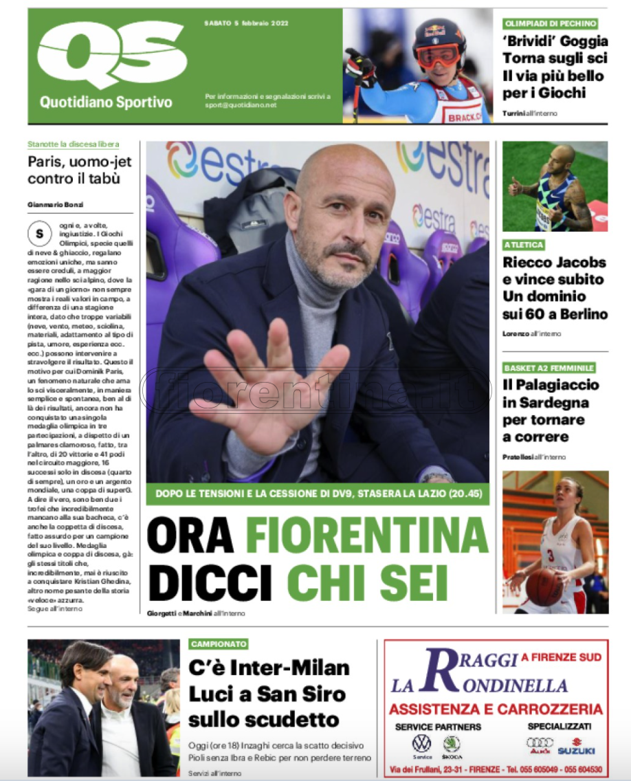 Quotidiani: la prima pagina di Qs, Stadio, Gazzetta, Corriere dello Sport, Tuttosport