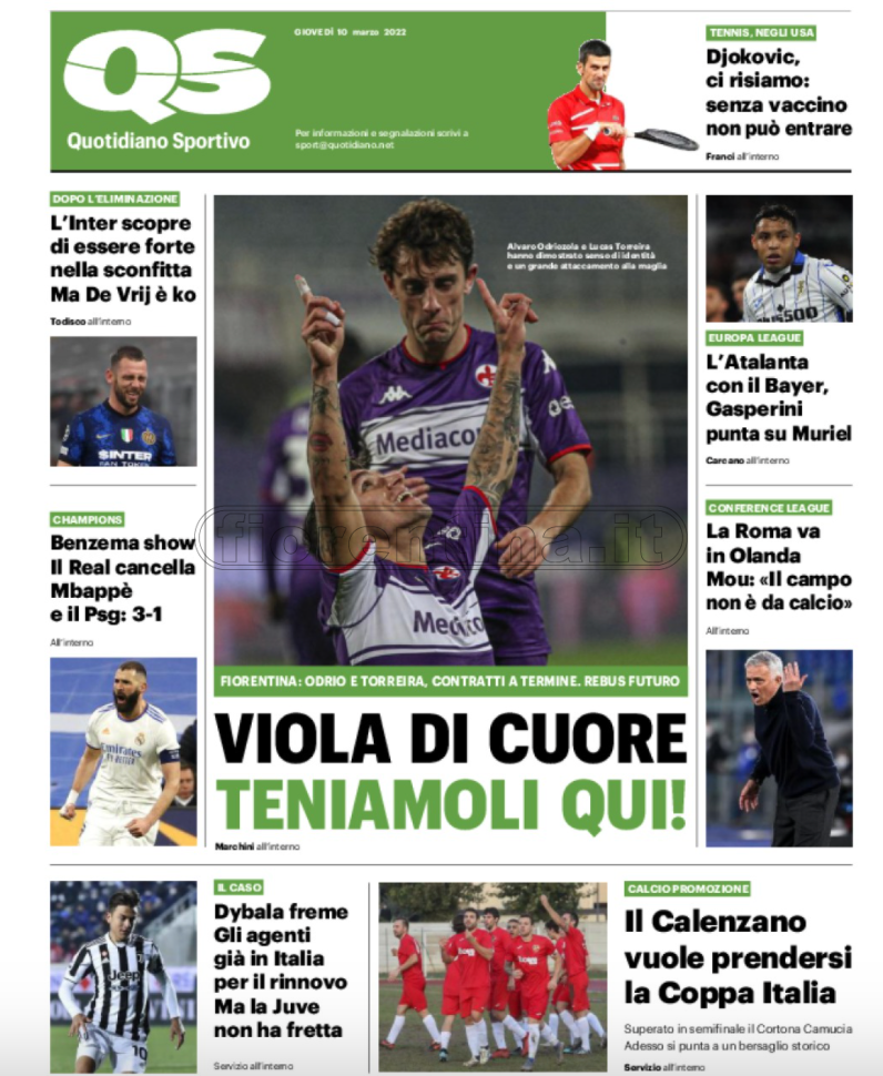 Quotidiani: la prima pagina di Qs, Stadio, Gazzetta, Corriere dello Sport, Tuttosport