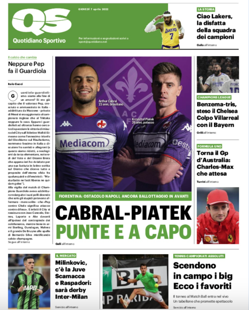 Quotidiani: la prima pagina di Qs, Stadio, Gazzetta, Corriere dello Sport, Tuttosport