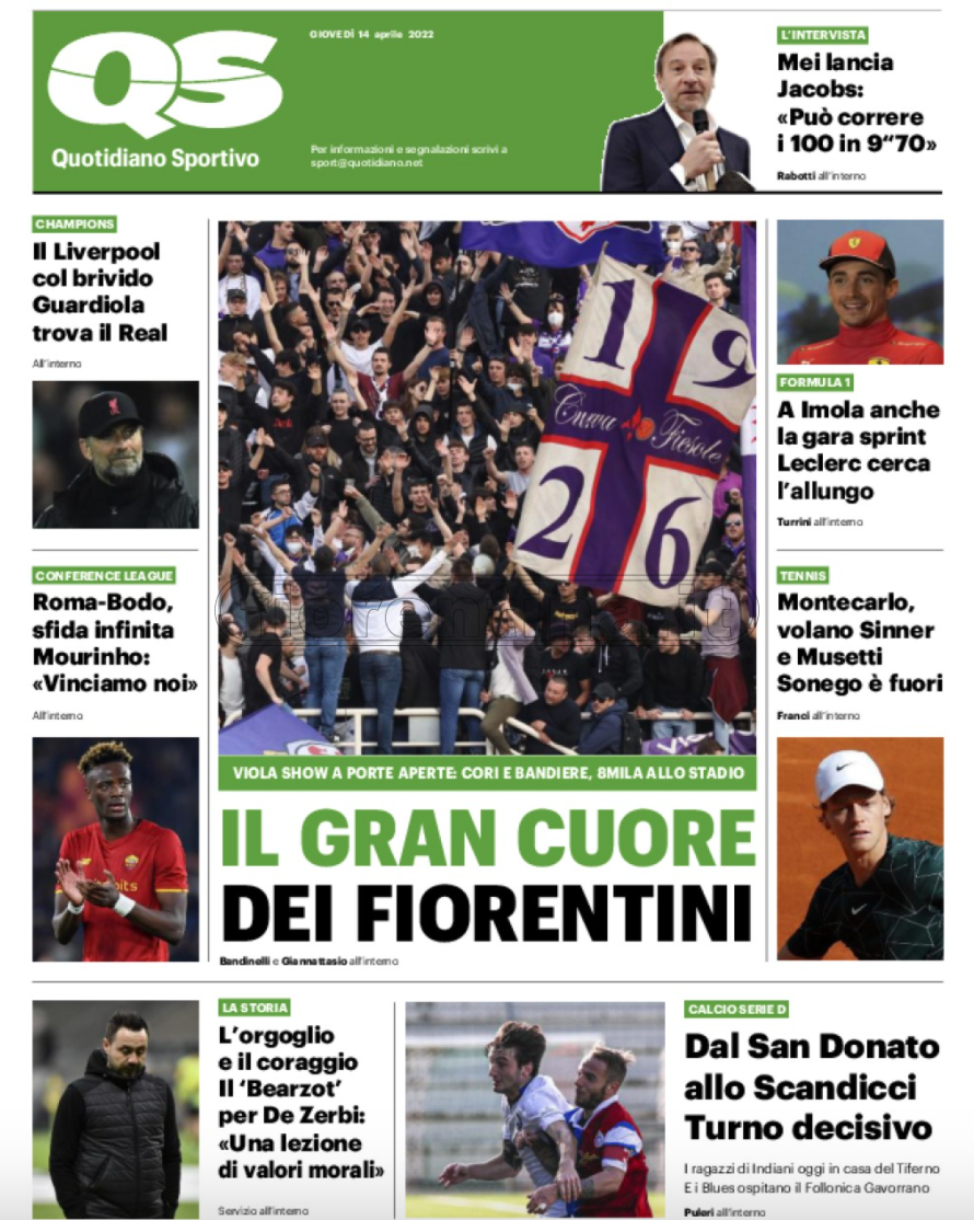 Quotidiani: la prima pagina di Qs, Stadio, Gazzetta, Corriere dello Sport, Tuttosport