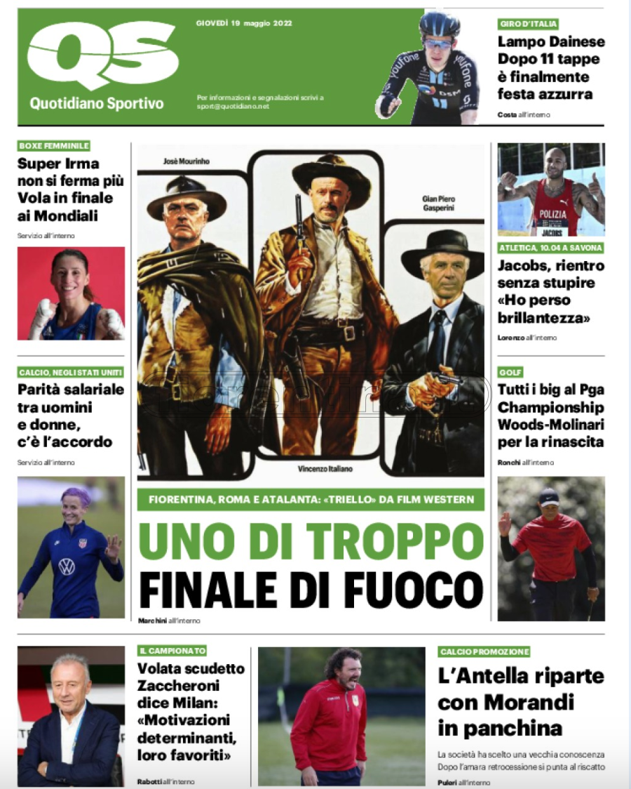 Quotidiani: la prima pagina di Qs, Stadio, Gazzetta, Corriere dello Sport, Tuttosport