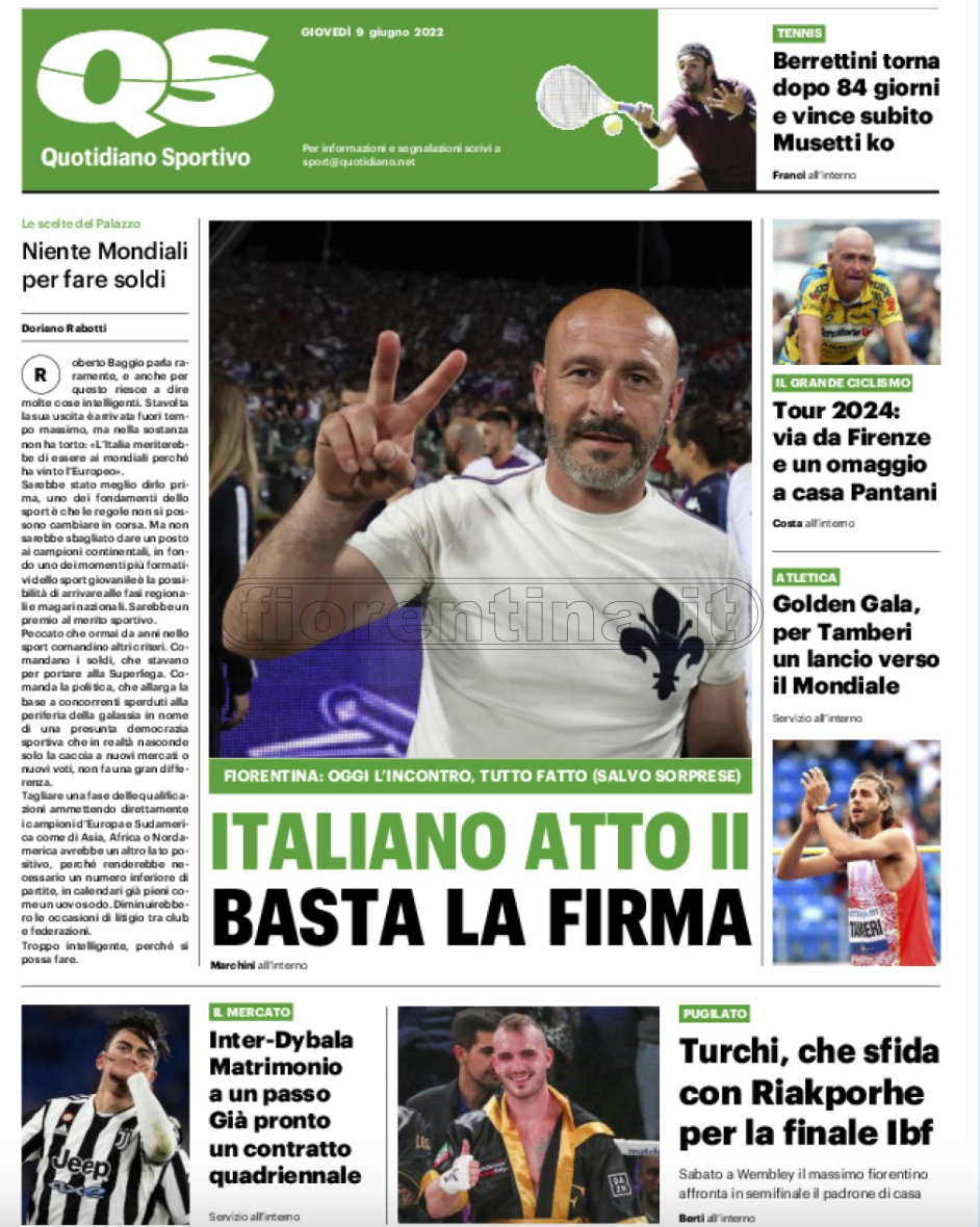 Quotidiani: la prima pagina di Qs, Stadio, Gazzetta, Corriere dello Sport, Tuttosport