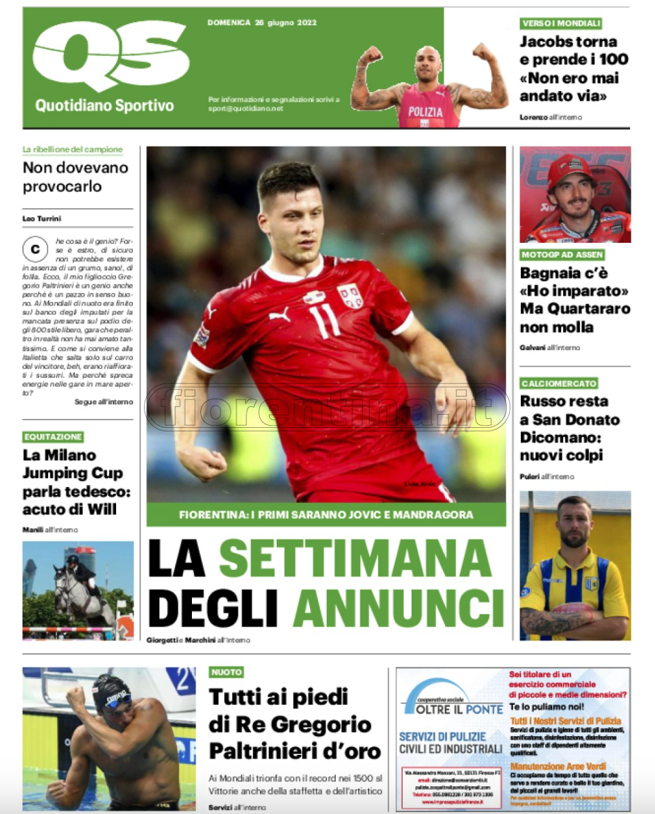 Quotidiani: la prima pagina di Qs, Stadio, Gazzetta, Corriere dello Sport, Tuttosport