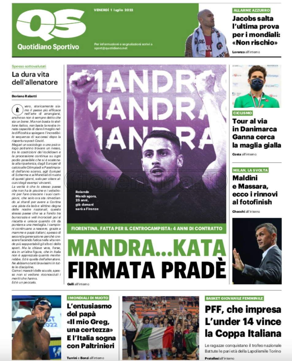 Quotidiani: la prima pagina di Qs, Stadio, Gazzetta, Corriere dello Sport, Tuttosport