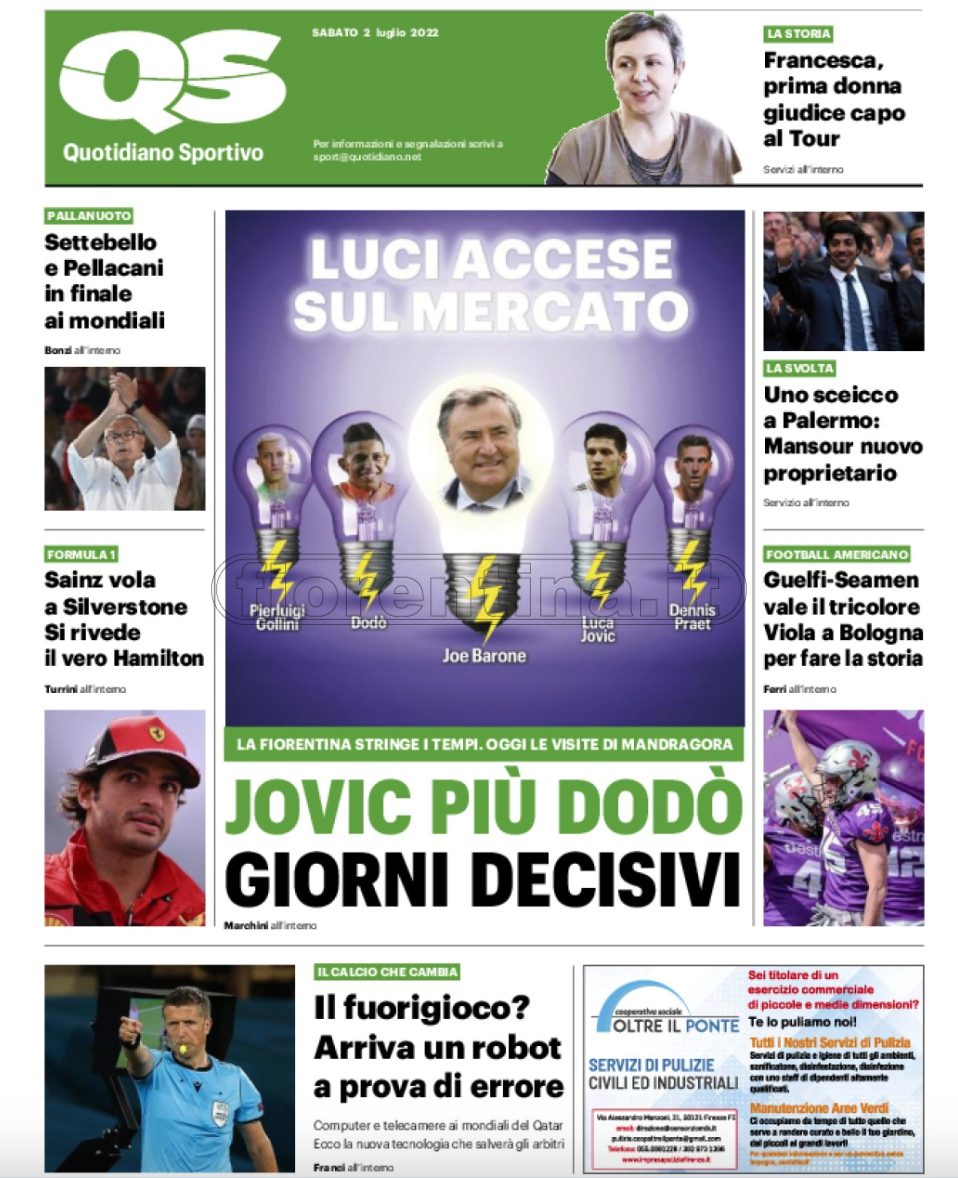 Quotidiani: la prima pagina di Qs, Stadio, Gazzetta, Corriere dello Sport, Tuttosport