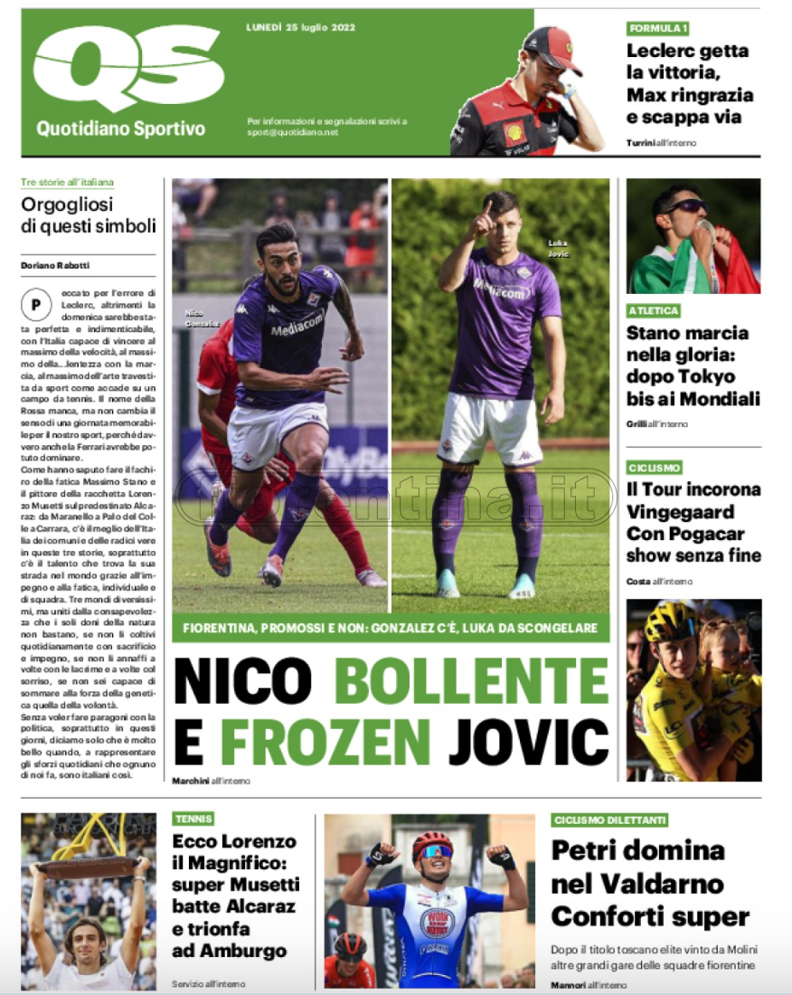 Quotidiani: la prima pagina di Qs, Stadio, Gazzetta, Corriere dello Sport, Tuttosport