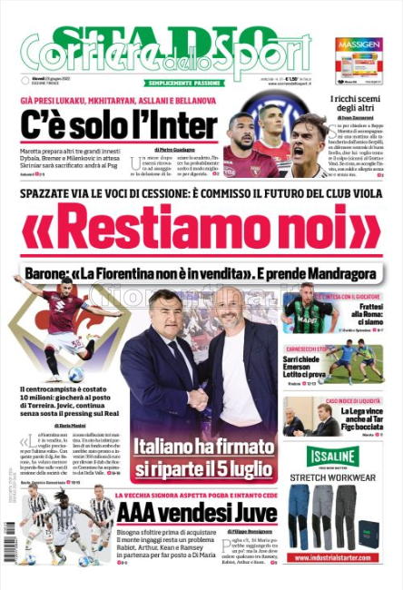 Quotidiani: le prime pagine di Qs, Gazzetta, CorSport, Stadio e Tuttosport