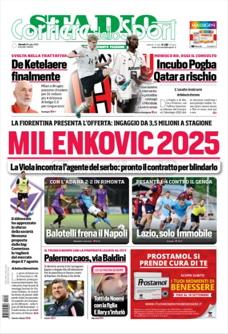 Quotidiani: la prima pagina di Qs, Stadio, Gazzetta, Corriere dello Sport, Tuttosport