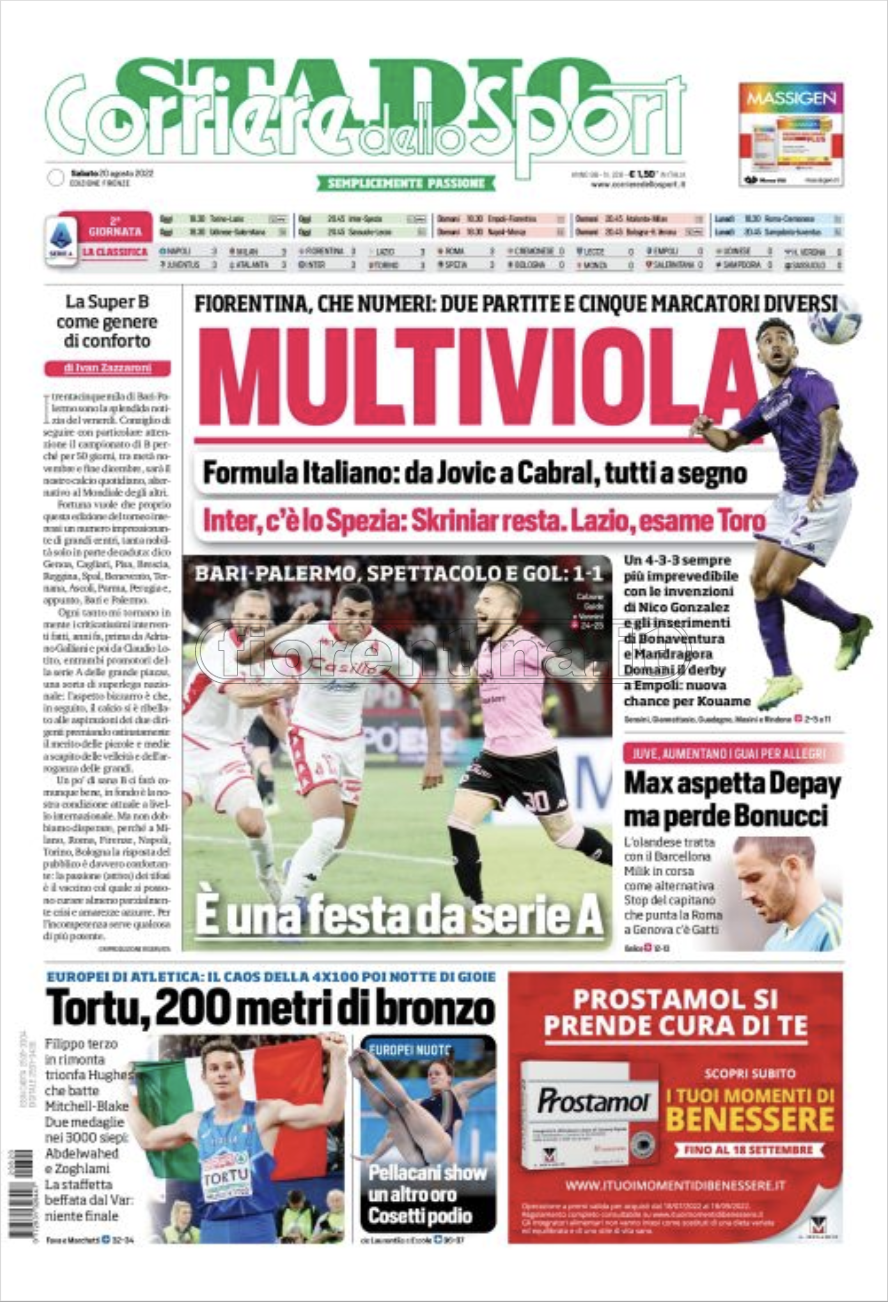 Quotidiani: la prima pagina di Qs, Stadio, Gazzetta, Corriere dello Sport, Tuttosport