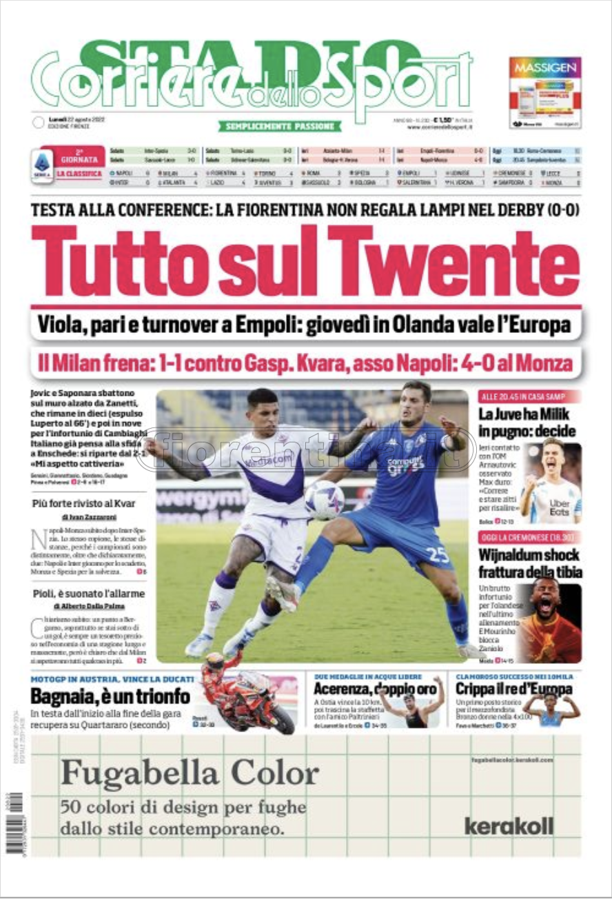 Quotidiani: la prima pagina di Qs, Stadio, Gazzetta, Corriere dello Sport, Tuttosport