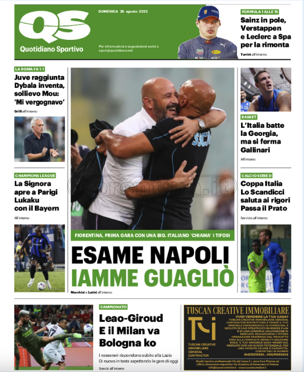 Quotidiani: le prime pagine di QS, Gazzetta, CorSport, Stadio e Tuttosport