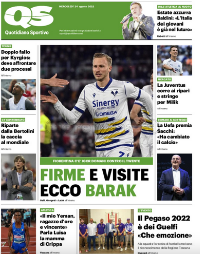 Quotidiani: la prima pagina di Qs, Stadio, Gazzetta, Corriere dello Sport, Tuttosport