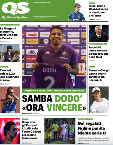 Quotidiani: la prima pagina di Qs, Stadio, Gazzetta, Corriere dello Sport, Tuttosport