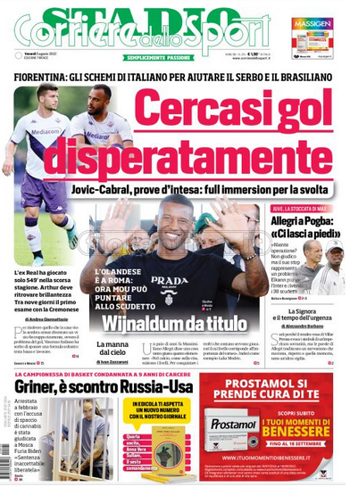 Quotidiani: le prime pagine di Qs, Gazzetta, CorSport, Stadio e Tuttosport